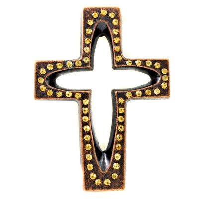 7010-COP-AM- CRYSTAL CROSS COPPER W/AMBER STONE