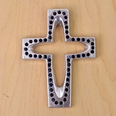7010-SIL-BL- CRYSTAL CROSS SILVER W/BLACK STONE