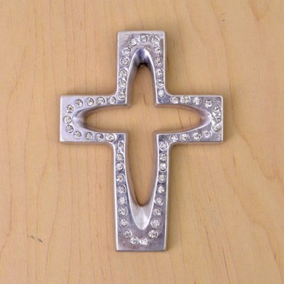 7010-SIL-CL- CRYSTAL CROSS SILVER W/CLEAR STONE