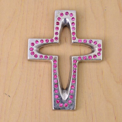 7010-SIL-PK- CRYSTAL CROSS SILVER W/PINK STONE