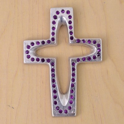 7010-SIL-PL- CRYSTAL CROSS SILVER W/PURPLE STONE