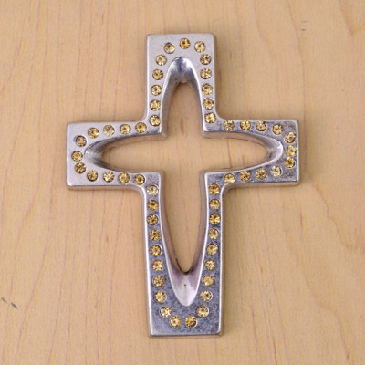 7010-SIL-AM- CRYSTAL CROSS SILVER W/AMBER STONE