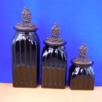 40074BLACK - SQUARE MEDIUM BLACK CANISTER SET / W COPPER GRAPE LIDS