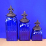 40074BLUE - SQUARE MEDIUM BLUE CANISTER SET / W COPPER FDL LIDS