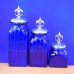 40074BLUE - SQUARE MEDIUM BLUE CANISTER SET / W SILVER FDL LIDS