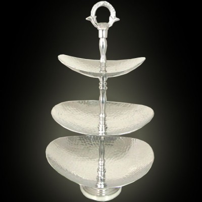 3487-HAMMERED 3 TIER FRUIT STAND W/RING TOP