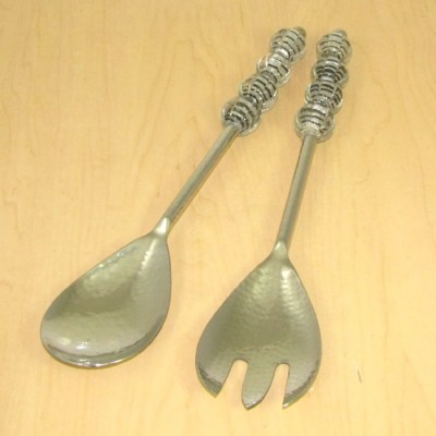 52248-HAMMERED DESIGN  SERVING SET W/ BLACK GLASS BEADS