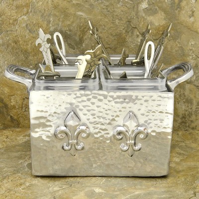 3547-HAMMERED FDL UTENSIL HOLDER W/ GLASS