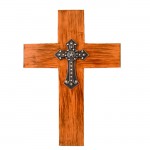 1235 - COFFEE METAL WALL CROSS W/ CLEAR CRYSTAL STAR