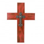 1236 - RED METAL WALL CROSS W/ BLUE CRYSTAL STAR