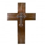 1237 - BROWN METAL WALL CROSS W/ CLEAR CRYSTAL STAR