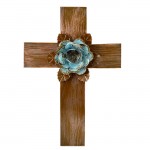 1240 - BROWN WALL METAL CROSS W/ TURQUOISE FLOWER