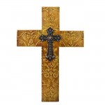 1255 - DAMASK BROWN METAL CROSS W/ BLUE CRYSTAL STAR