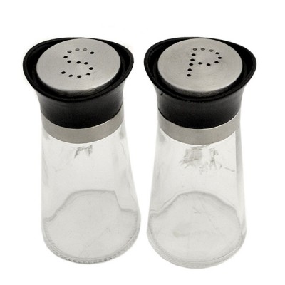 30409 - SALT & PEPPER GLASS SET W/ BLACK LID