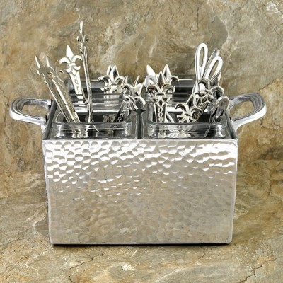 3546 - HAMMERED UTENSIL HOLDER W/ GLASS