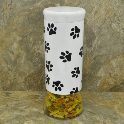 30063 - 64 Oz. WHITE GLASS JAR / W BLACK PAW PRINT