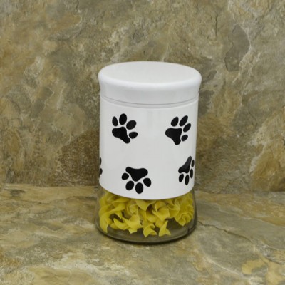 30164 - 33 Oz. WHITE GLASS JAR / W BLACK PAW PRINT