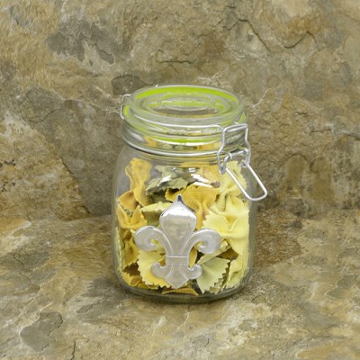 30224GREEN-FDL 30 Oz. SQUARE GLASS JAR W / GREEN CLIP LID & FDL