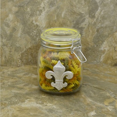 30224YLW-FDL 30 Oz. SQUARE GLASS JAR W / YELLOW CLIP LID & FDL