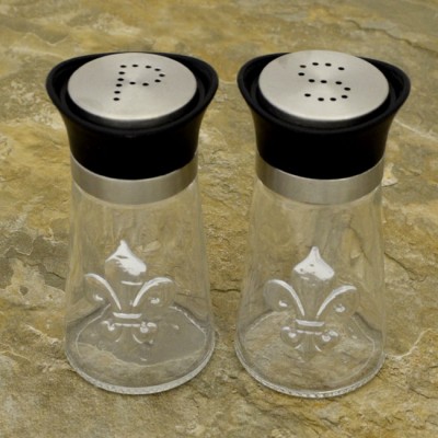 30409FDL - SALT & PEPPER GLASS SET W/ BLACK LID & FDL