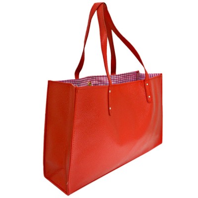 181313- RED LEATHER SHOPPING BAG