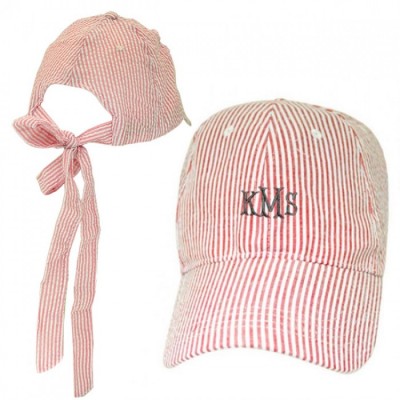 32638 - RED  COTTON SEER SUCKER CAP W/ BOW ON BACK (MINIMUM 2)