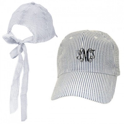 32639 -BLUE COTTON SEER SUCKER CAP W/ BOW ON BACK (MINIMUM 2)