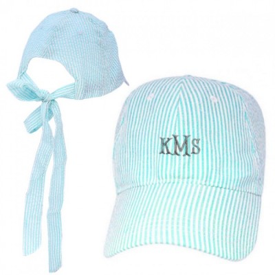 32642 -AQUA COTTON SEER SUCKER CAP W/ BOW ON BACK  (MINIMUM 2)