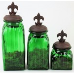 40074GREEN - SQUARE MEDIUM GREEN CANISTER SET / W COPPER FDL LIDS