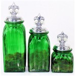 40074GREEN - SQUARE MEDIUM GREEN CANISTER SET / W SILVER FDL LIDS