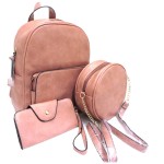 142-BLUSH PINK PU LEATHER MEDIUM BACKPACK WITH A CROSSBODY AND MATCHING WALLET