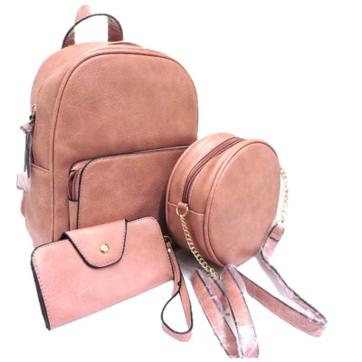 142-BLACK PU LEATHER MEDIUM BACKPACK WITH A CROSSBODY AND MATCHING WALLET
