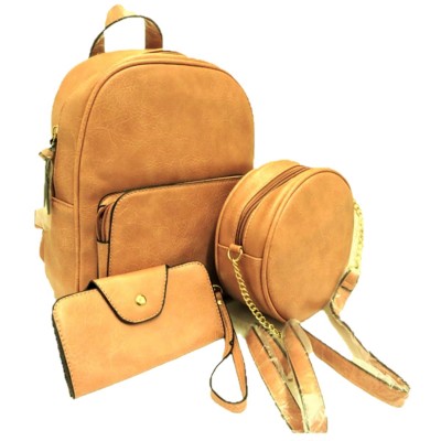 142-MUSTARD PU LEATHER MEDIUM BACKPACK WITH A CROSSBODY AND MATCHING WALLET