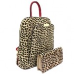 17193LT2-RED PU LEOPARD LEATHER MEDIUM BACKPACK WITH MATCHING WALLET