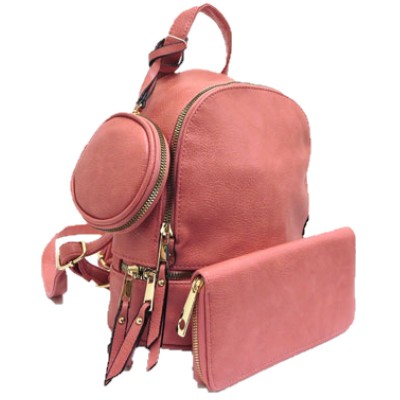 315P-BLUSH PINK PU LEATHER SMALL BACKPACK WITH A CROSSBODY AND MATCHING WALLET
