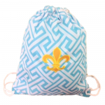 32631-AQUA GREEK KEY DESIGN W/GOLD FDL DRAWSTRING BACK PACK BAG (MINIMUM 2)