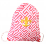 32632-CORAL GREEK KEY DESIGN W/GOLD FDL DRAWSTRING BACK PACK BAG (MINIMUM 2)