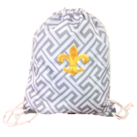 32633-GREY GREEK KEY DESIGN W/GOLD FDL DRAWSTRING BACK PACK BAG (MINIMUM 2)