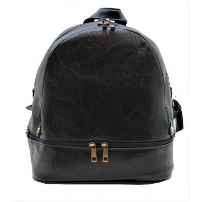 3603-BLACK PU LEATHER MEDIUM BACKPACK