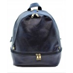 3603-NAVY PU LEATHER MEDIUM BACKPACK