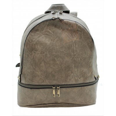 3603-GRAY PU LEATHER MEDIUM BACKPACK