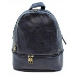 3687-NAVY PU LEATHER SMALL BACKPACK