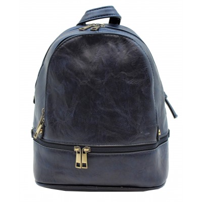3687-NAVY PU LEATHER SMALL BACKPACK