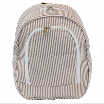 6053 - BEIGE SEER SUCKER LARGE BACKPACK