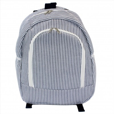 6053 - NAVY BLUE SEER SUCKER LARGE BACKPACK