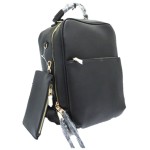 L1443-BLACK PU LEATHER MEDIUM BACKPACK WITH COIN BAG