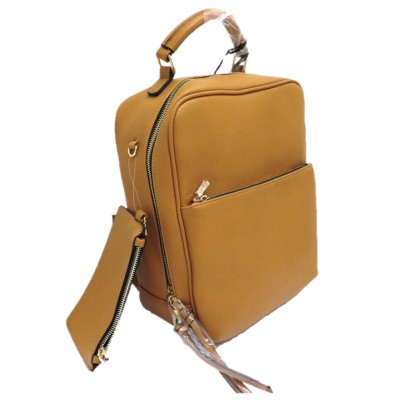L1443-MUSTARD PU LEATHER MEDIUM BACKPACK WITH COIN BAG