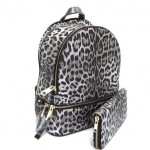 LE1062W-BLACK LEOPARD PU LEATHER MEDIUM BACKPACK WITH MATCHING WALLET