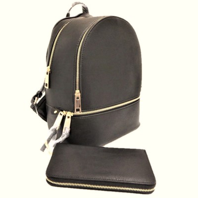 LP1062-CHARCOAL  PU LEATHER MEDIUM BACKPACK WITH MATCHING WALLET