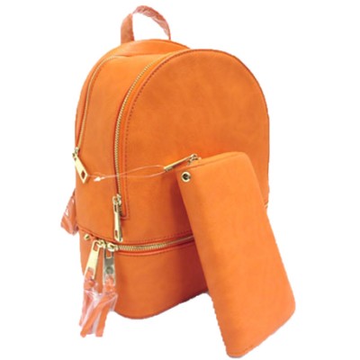 LP1062-MUSTARD PU LEATHER MEDIUM BACKPACK WITH MATCHING WALLET